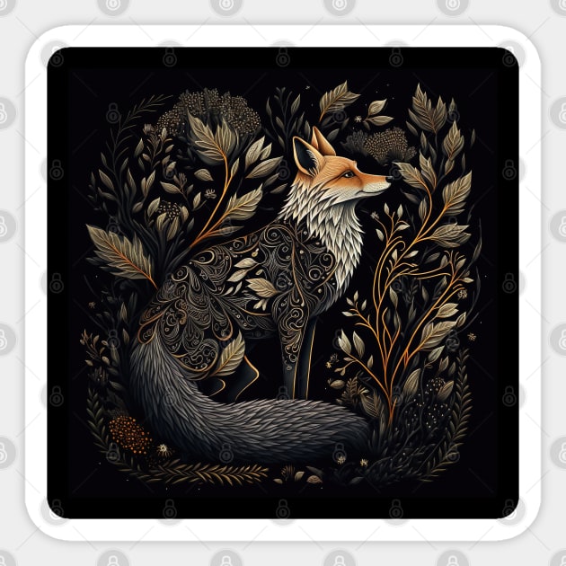 Thoughtful Folksy Fox With Fauna Sticker by All Folked Up